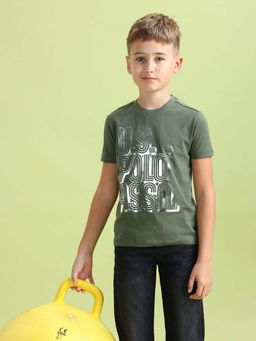 U.S. POLO ASSN. - Boys Green Cotton Printed Regular Fit T-shirt