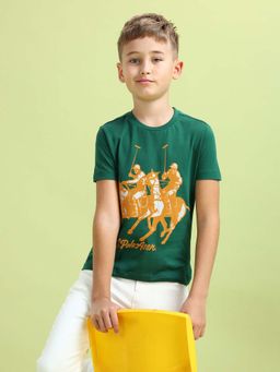 U.S. POLO ASSN. - Boys Green Cotton Printed Regular Fit T-shirt