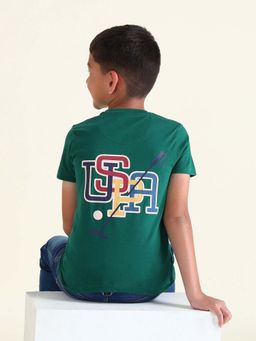 U.S. POLO ASSN. - Boys Green Cotton Printed Regular Fit T-shirt