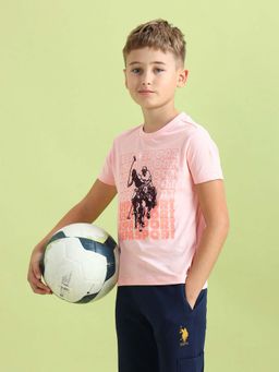 U.S. POLO ASSN. - Boys Pink Cotton Printed Regular Fit T-shirt