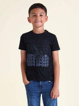 U.S. POLO ASSN. - Boys Navy Blue Cotton Printed Regular Fit T-shirt