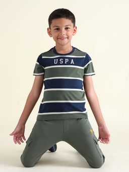U.S. POLO ASSN. - Boys Green Horizontal Striped Regular Fit T-shirt