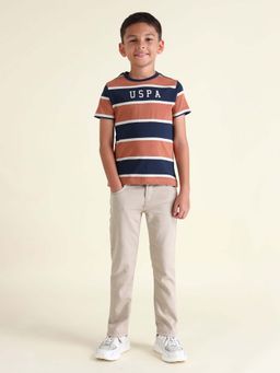 U.S. POLO ASSN. - Boys Peach Horizontal Striped Regular Fit T-shirt