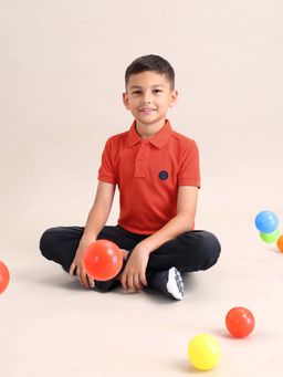 U.S. POLO ASSN. - Boys Dark Orange Solid Regular Fit Polo T-shirt