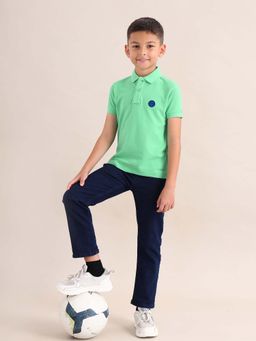 U.S. POLO ASSN. - Boys Green Solid Cotton Polo T-shirt