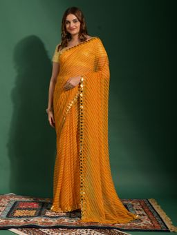Odette - Yellow Chiffon Designer Saree with Unstitched Blouse