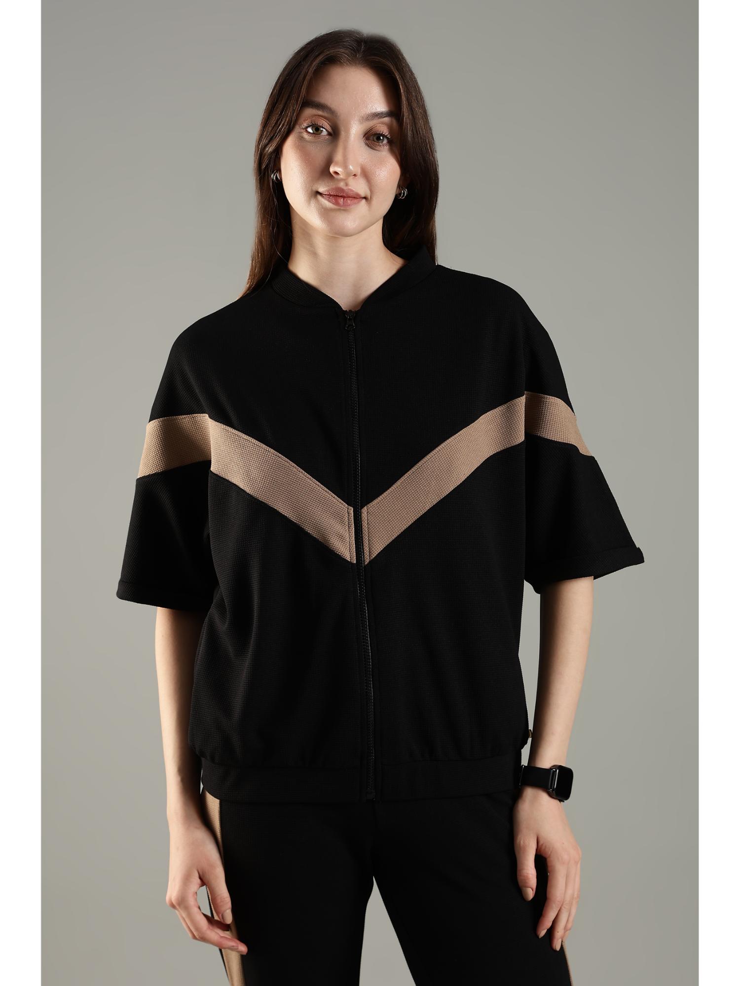 domin8 Women's Short Sleeve Textured Jacket-Black-picture-23