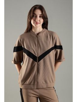 DOMIN8 - Women's Short Sleeve Textured Jacket-Brown