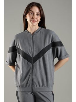 DOMIN8 - Women's Short Sleeve Textured Jacket-Grey