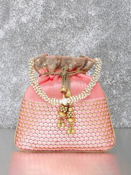 Peora - Potli Bags Evening Bags Ethnic Bride Purse with Drawstring Pink - P05PK