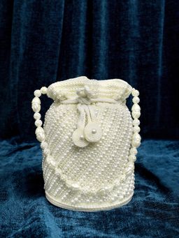 Peora - Potli Bags Handmade Evening Wristlet Handbags Stylish Bridal Purse White - P116W