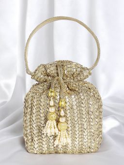 Peora - Potli Bags Handmade Evening Wristlet Handbags Stylish Bridal Gold - P124G
