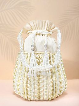 Peora - Potli Bags Evening Bags Ethnic Bride Purse with Drawstring White - P47W