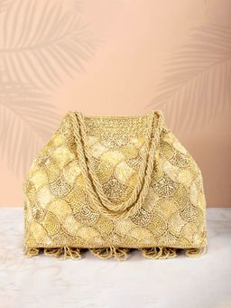 Peora - Potli Bags Evening Bags Ethnic Bride Purse with Drawstring Gold - P62G