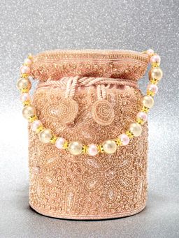 Peora - Potli Bags Evening Bags Ethnic Bride Purse with Drawstring Rose Gold - P69C