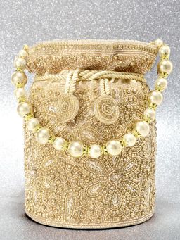 Peora - Potli Bags Evening Bags Ethnic Bride Purse with Drawstring Gold - P69G