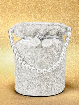 Peora - Potli Bags Evening Bags Ethnic Bride Purse with Drawstring Silver - P69S