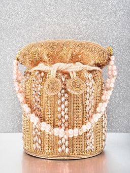 Peora - Potli Bags Evening Bags Ethnic Bride Purse with Drawstring Rose Gold - P72C