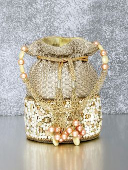 Peora - Potli Bags Evening Bags Ethnic Bride Purse with Drawstring Gold - P79G