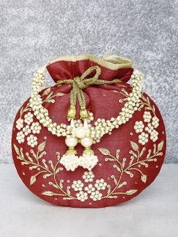 Peora - Potli Bags Evening Bags Ethnic Bride Purse with Drawstring Maroon - P86M