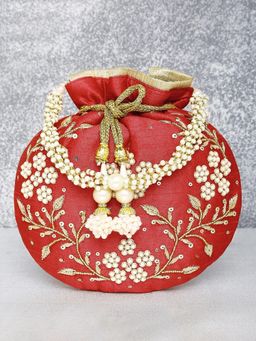 Peora - Potli Bags Evening Bags Ethnic Bride Purse with Drawstring Red - P86R