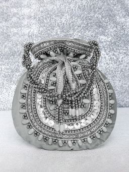 Peora - Potli Bags Evening Bags Ethnic Bride Purse with Drawstring Grey - P92GRY