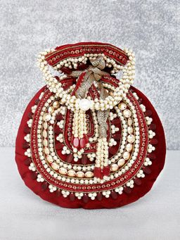 Peora - Gold Potli Bags Evening Bags Ethnic Bride Purse with Drawstring Maroon - P92M