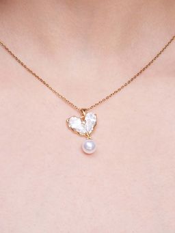 Salty - Women White Charming Stone Heart Pearl Necklace