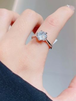 Salty - Women Silver-Tone White Solitaire Ring