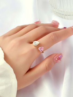 Salty - Women Pink and White Double Crystal Ring