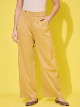 Buynewtrend - Beige Non-Stretchable Women’s Trouser