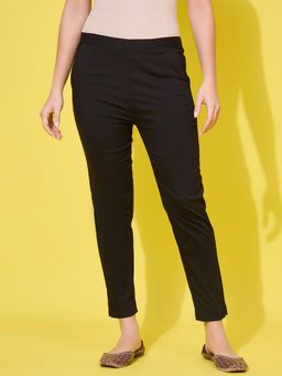Buynewtrend - Women's Casual Black Slim Fit Elasticated Pant