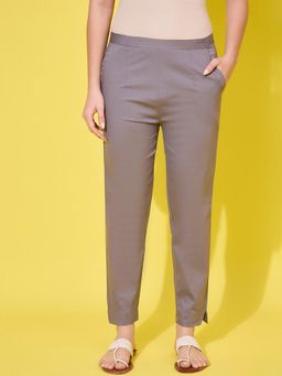 Buynewtrend - Women's Casual Grey Slim Fit Elasticated Pant