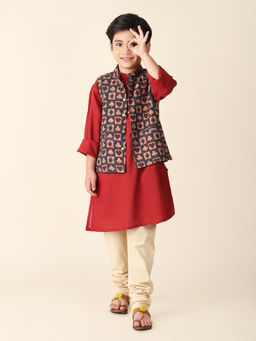 Fabindia - Maroon Cotton Printed Kurta (Set of 2)
