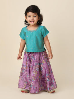 Fabindia - Blue Cotton Silk Printed Lehenga (Set of 2)