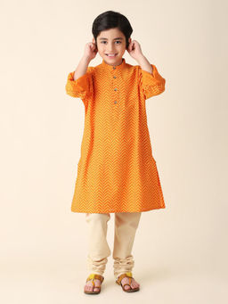 Fabindia - Orange Cotton Printed Long Kurta
