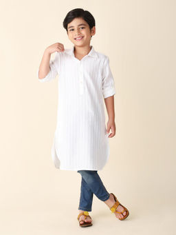 Fabindia - White Cotton Dobby Pathani