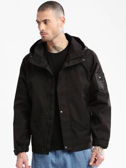SHOWOFFFF - Mens Hooded Black Solid Tailored Oversized Jacket