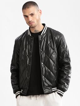 SHOWOFF - Mens Black Solid Leather Jacket