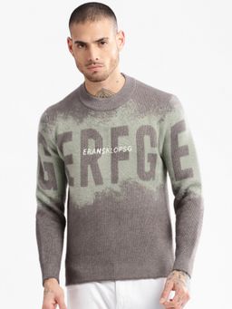 SHOWOFFFF - Mens Round Neck Long Sleeves Typography Sea Green Pullover