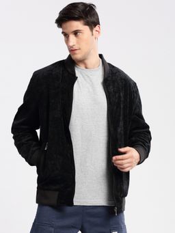 SHOWOFF - Mens Navy Blue Solid Bomber Jacket