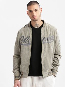 SHOWOFFFF - Mens Green Embroidered Bomber Jacket