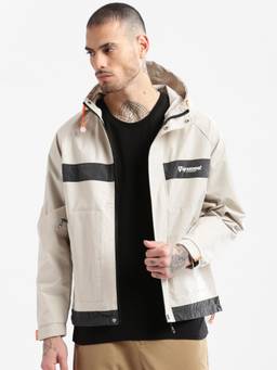 SHOWOFFFF - Mens Hooded Beige Solid Tailored Oversized Jacket