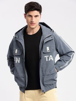 SHOWOFF - Mens Hooded Grey Solid Tailored Oversized Jacket