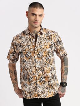 SHOWOFFFF - Mens Short Sleeves Spread Collar Cotton Multi-Color Casual Shirt