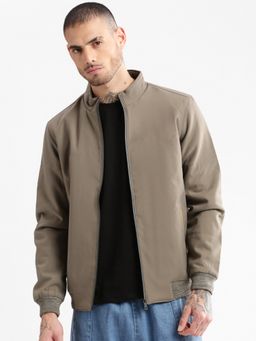 SHOWOFFFF - Mens Brown Solid Bomber Jacket