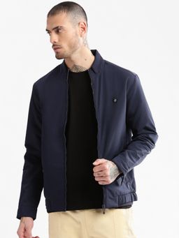 SHOWOFF - Mens Navy Blue Solid Bomber Jacket