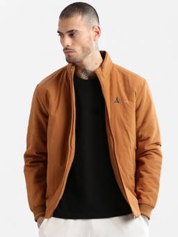 SHOWOFFFF - Mens Brown Solid Bomber Jacket