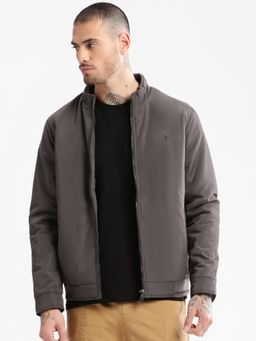 SHOWOFF - Mens Grey Solid Bomber Jacket