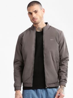 SHOWOFF - Mens Grey Solid Bomber Jacket